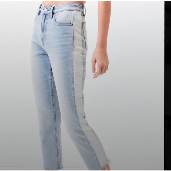 PacSun Mom Jeans Size 31 Light Wash Denim White Side Stripe Raw Hem - Picture 1 of 13